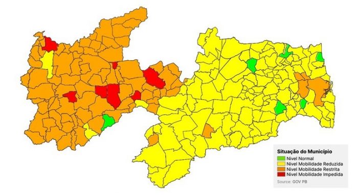 Paraíba tem crescimento de 32% de cidades para a bandeira laranja em 60 dias