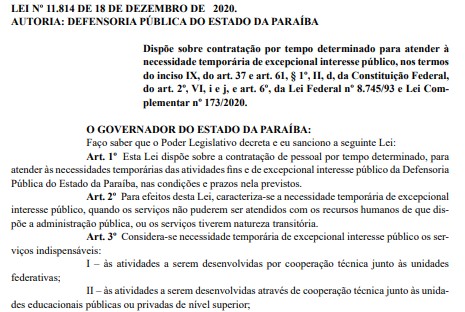 Governo autoriza contratação de 130 profissionais para Defensoria Pública do Estado da Paraíba