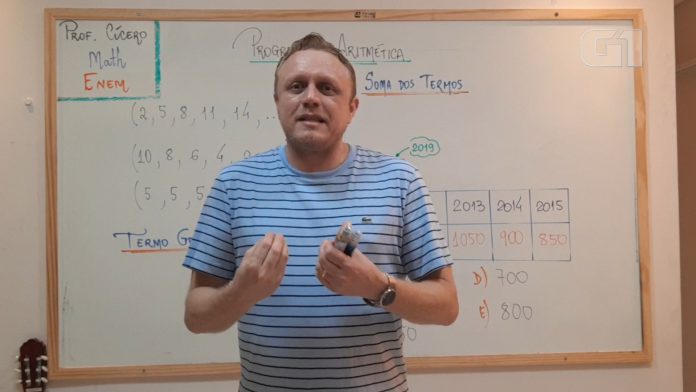 Lá Vem o Enem 2020: aula virtual com professor de matemática ensina sobre progressão aritmética