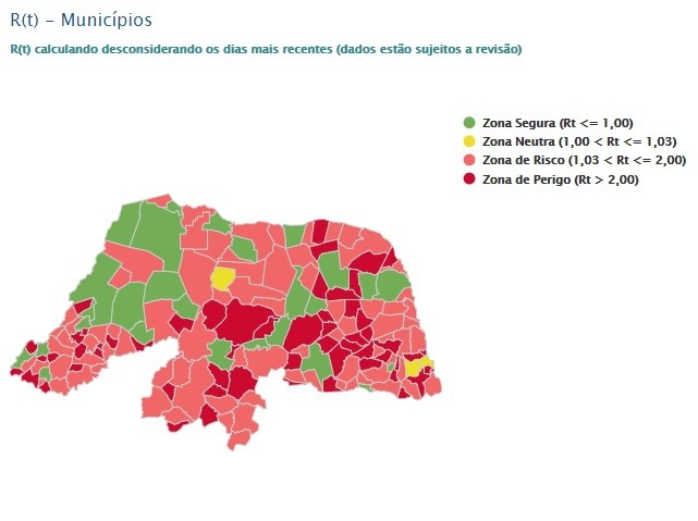 137 cidades do RN têm taxas de transmissão da Covid-19 em zonas de ‘risco’ ou ‘perigo’