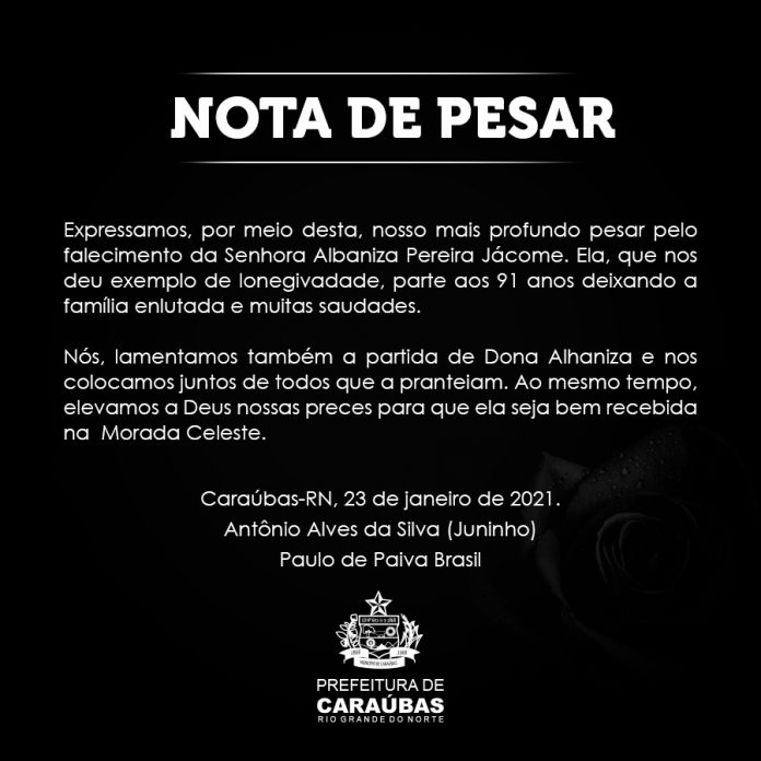 Nota de Pesar do Governo Municipal de Caraúbas