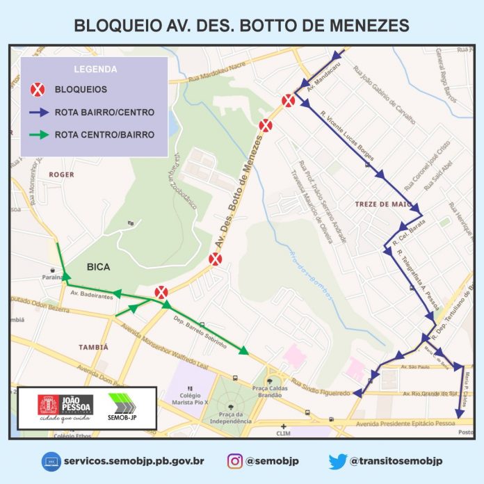Trecho da Av. Botto de Menezes é interditada para serviço de manutenção, em João Pessoa