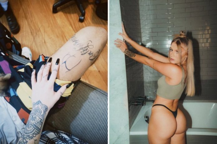 Vitão tatua bumbum de Sonza na coxa e cantora comemora: ‘Finalmente dando valor’