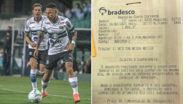 Neilton, do Coritiba, recebe R$ 1 mil reais por engano e devolve valor: ‘Rolê aleatório’
