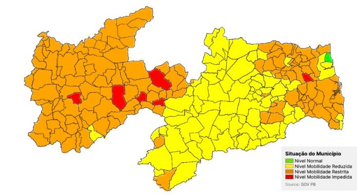 Número de municípios da Paraíba na bandeira laranja sobe 527% em 12 dias