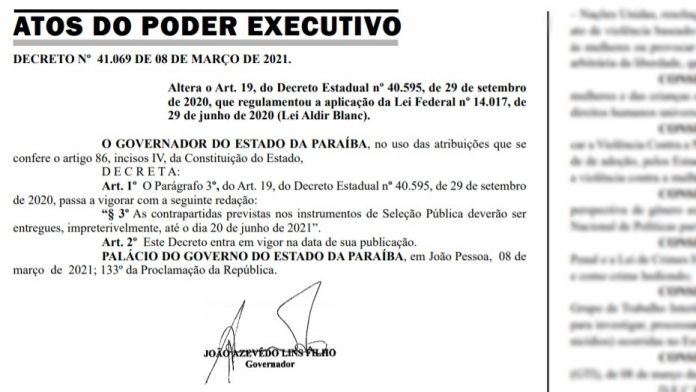 Prazo para prestação de contas da Lei Aldir Blanc é prorrogado na Paraíba