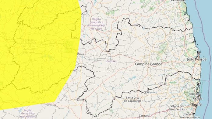 Inmet emite alerta de perigo potencial de chuvas intensas para 76 cidades da PB; veja lista