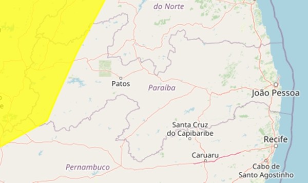 Inmet emite alerta de perigo potencial de chuvas intensas para 39 cidades da Paraíba