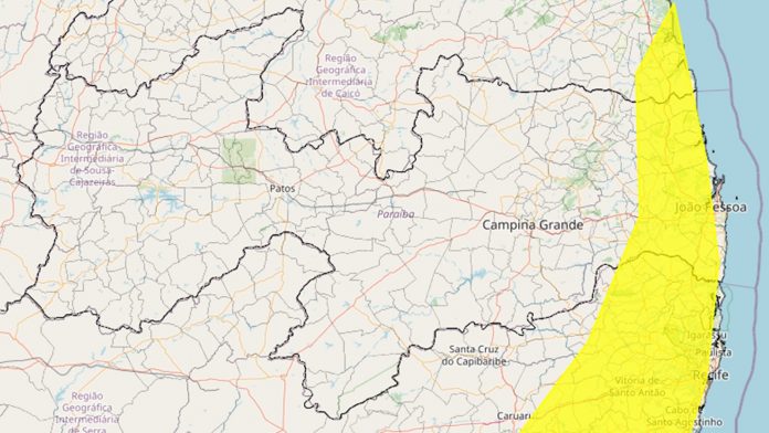 Inmet emite alerta de perigo potencial de acumulado de chuvas para 32 cidades da PB