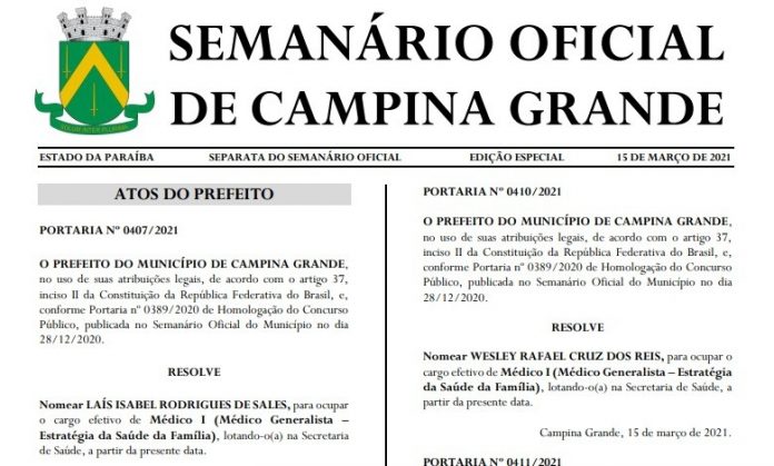 Quase 170 profissionais da saúde são nomeados em Campina Grande