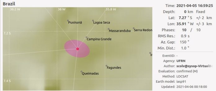 Tremores de terra são registrados em Campina Grande e Puxinanã, na Paraíba