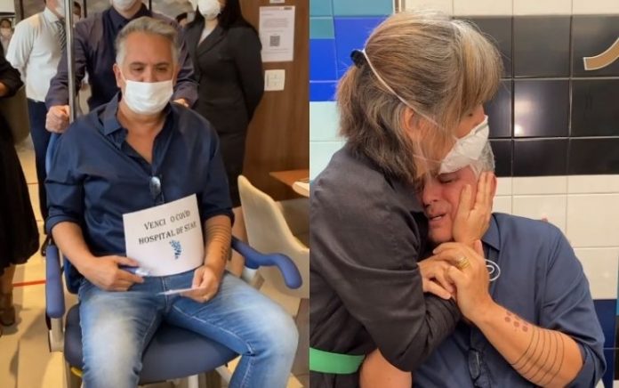 Orlando Morais vence a Covid-19 e se emociona ao fazer discurso com Gloria Pires; assista