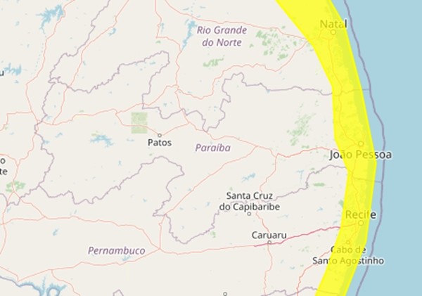 Inmet emite alerta amarelo de chuvas intensas para João Pessoa e outras 20 cidades da Paraíba