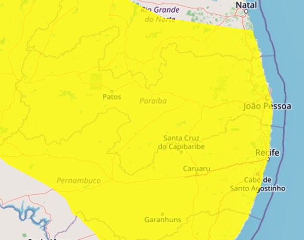 Inmet renova alerta de perigo potencial de chuvas intensas para 222 cidades da Paraíba