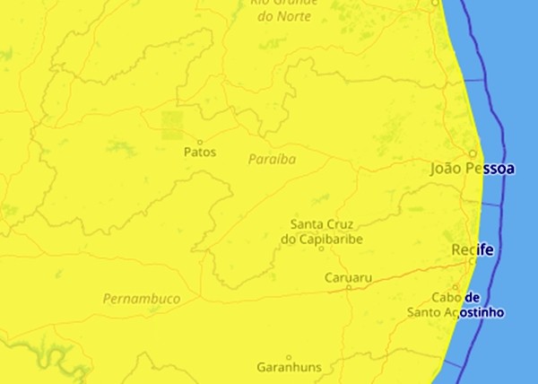Inmet emite novo alerta de perigo potencial de chuvas intensas para toda a Paraíba