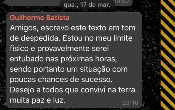 Antes de morrer de Covid-19, na PB, perito criminal envia texto a amigos: ‘Estou no meu limite físico’
