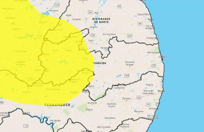 Alerta de perigo de chuvas intensas é emitido pelo Inmet para mais de 90 cidades da PB; veja lista