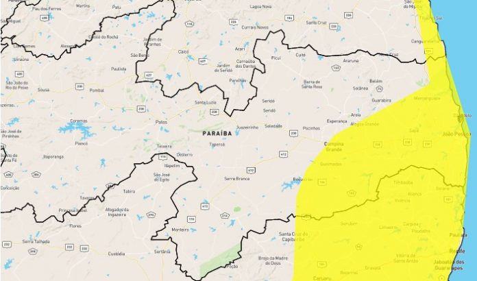 Alerta de acumulado de chuva é emitido pelo Inmet para João Pessoa e mais 63 cidades