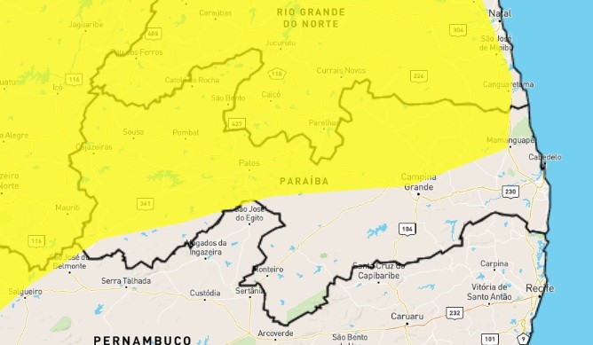 Alerta de chuvas intensas é emitido pelo Inmet para Campina Grande e mais 151 cidades da PB