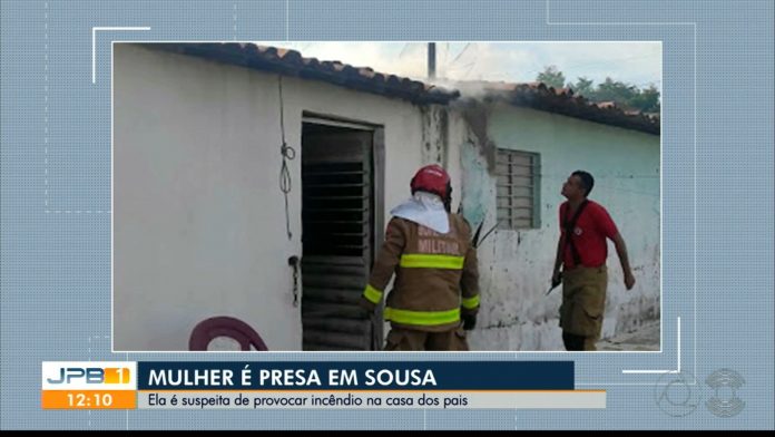 Mulher é presa suspeita de provocar incêndio na casa dos pais, em Sousa, na PB