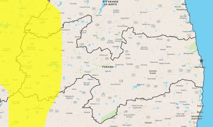 Inmet emite alerta amarelo de perigo potencial de chuvas intensas para 57 municípios da Paraíba