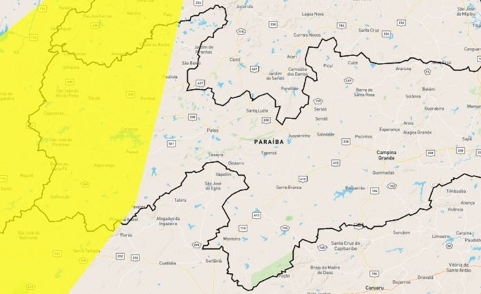 Inmet emite alerta amarelo de perigo potencial de chuvas intensas para 62 municípios da Paraíba