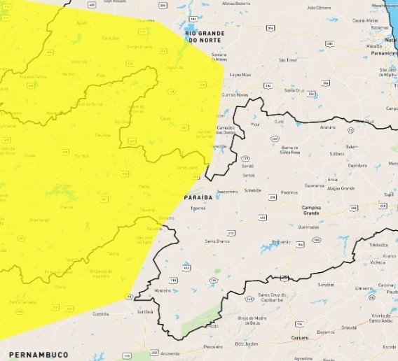 Inmet emite alerta amarelo de chuvas intensas para 87 municípios da Paraíba