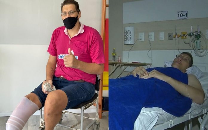 Homem mais alto do Brasil tira medidas para prótese da perna: ‘Estou a mil, muito ansioso’