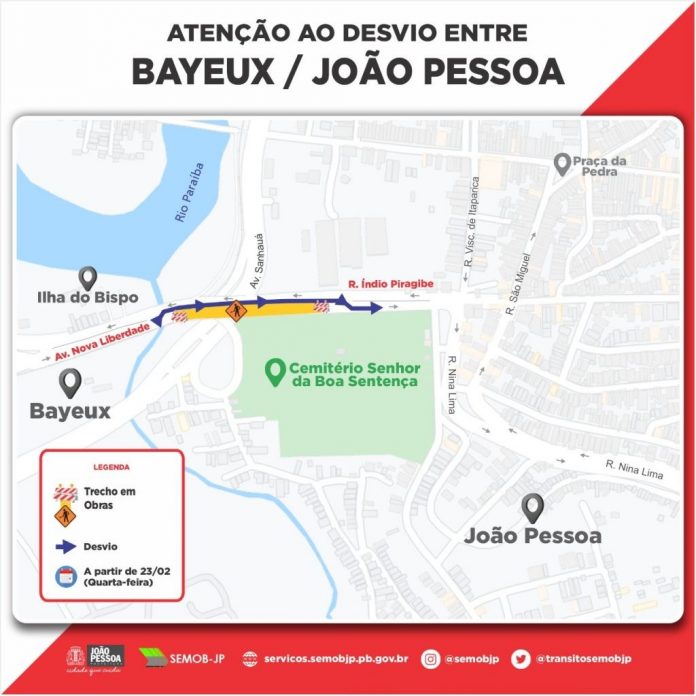 Trânsito é modificado no bairro Ilha do Bispo, em João Pessoa, para obra em viaduto