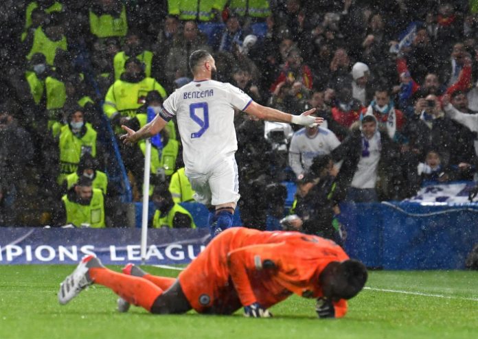 Benzema faz três, Real Madrid vence o Chelsea e larga na frente nas quartas da Liga dos Campeões