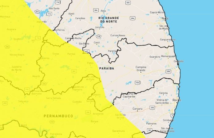 Inmet emite dois alertas com perigo de chuvas intensas para quase 90 cidades da PB