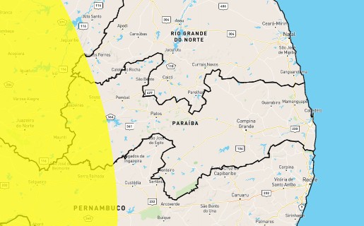 Inmet alerta para perigo potencial e acumulado de chuvas intensas em cidades da Paraíba