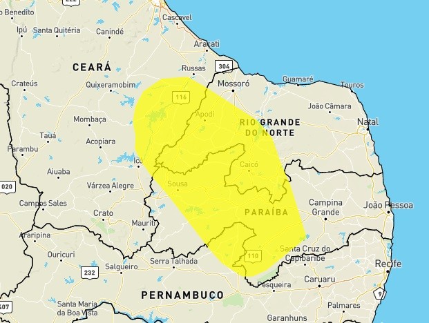 Inmet emite alerta de baixa umidade para 71 cidades do RN