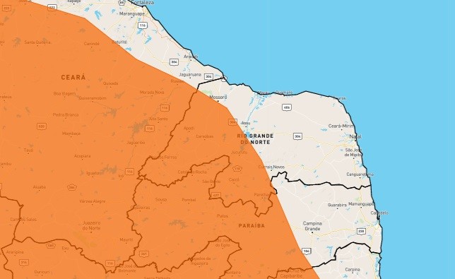 Inmet alerta para chuvas intensas em 73 cidades do RN; veja lista