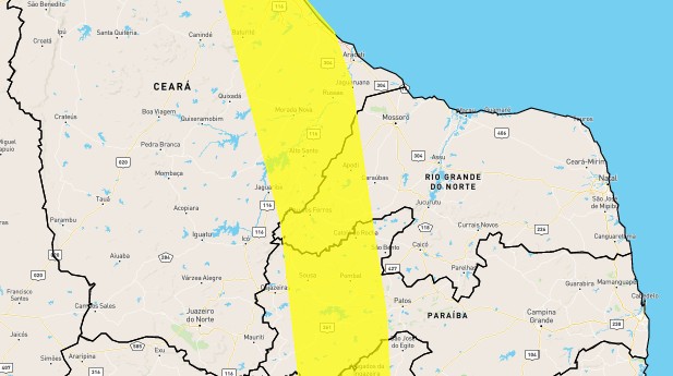 Inmet alerta para chuvas intensas em 42 cidades do RN; veja lista