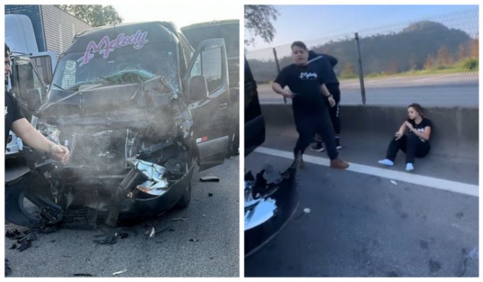 Van de Melody é envolvida em engavetamento na Via Dutra, mas todos estão bem