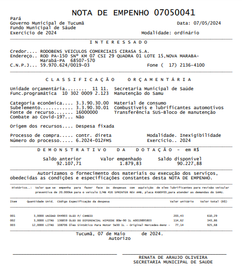 Prefeitura de Maxaranguape gasta quase R$ 15 mil com troca de óleo de uma van