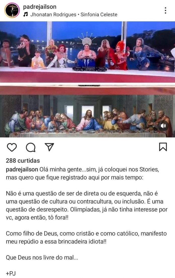 Padre Jailson repudia paródia da Santa Ceia na abertura da Olimpíada de Paris: “desrespeito, brincadeira idiota”