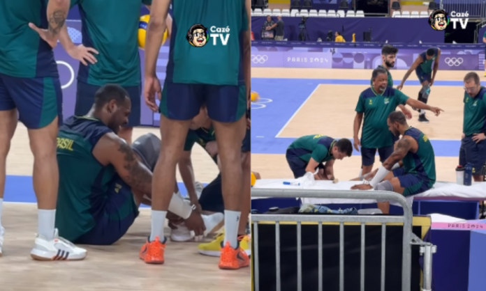 Leal, jogador de vôlei do Brasil, leva susto durante treino para as Olimpíadas