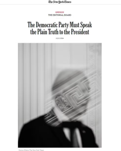 Biden está ‘passando vergonha’, ‘parece inapto’ e deve desistir para manter chance dos democratas à Casa Branca, diz ‘The New York Times’ em novo editorial