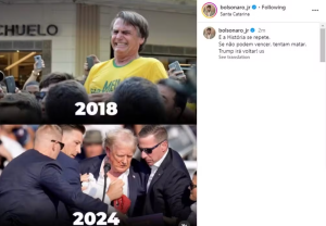 Aliados de Bolsonaro comparam tiros em comício de Trump à facada de 2018: ‘A história se repete’