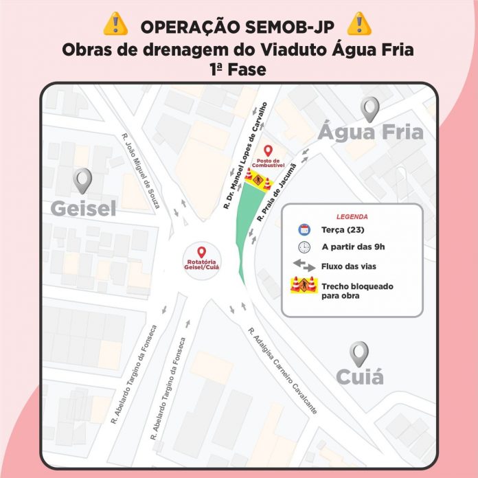 Trecho interditado entre os bairros José Américo e Água Fria altera trânsito em João Pessoa